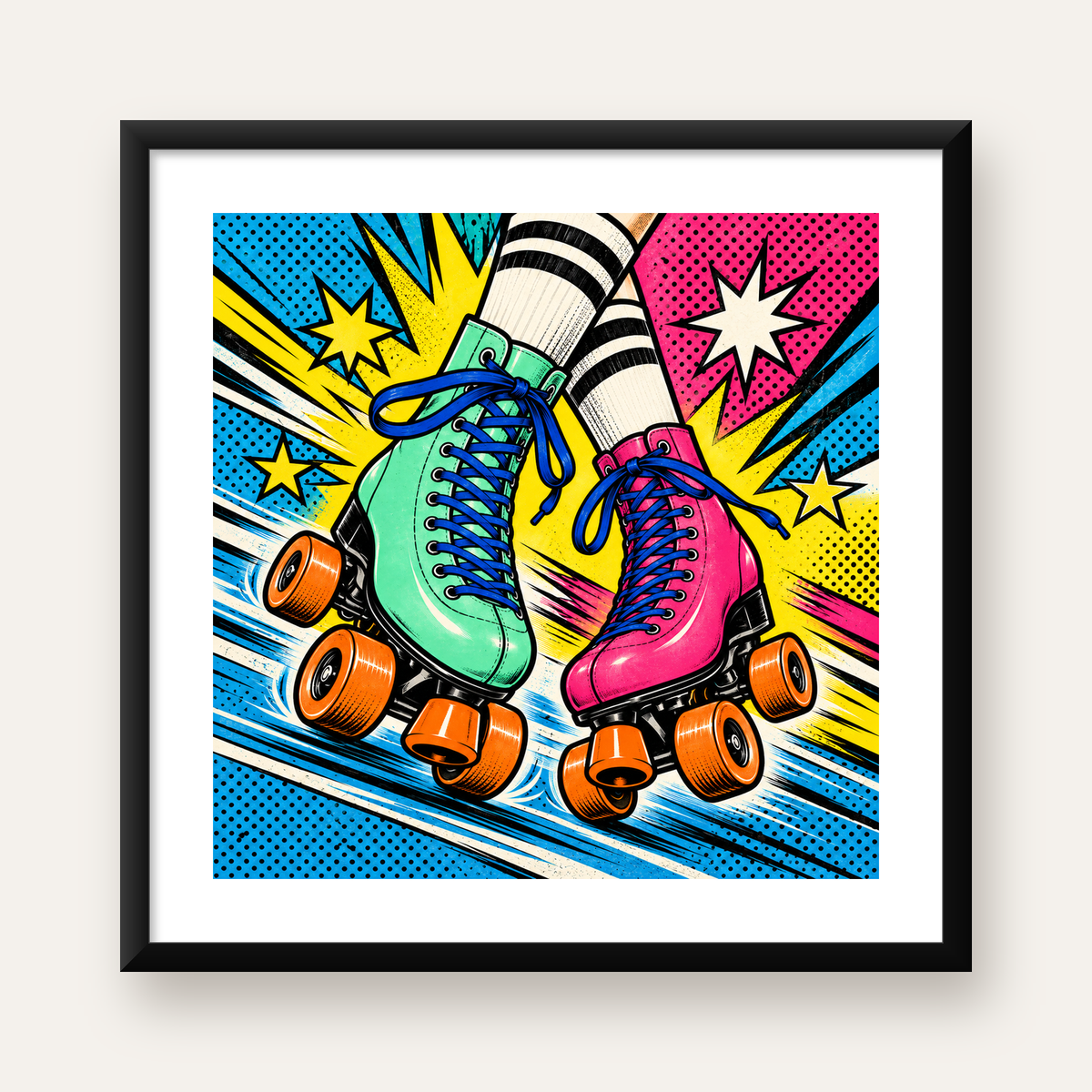 Pop Art Renkli Patenler Poster – Canlı ve Enerjik Duvar Dekoru — Kare baskı, beyaz paspartulu