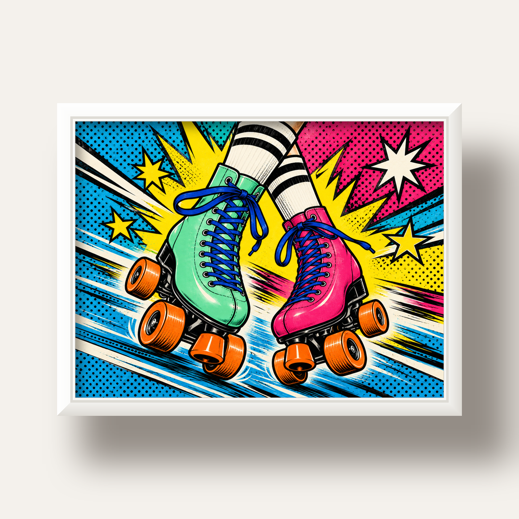 Pop Art Renkli Patenler Poster – Canlı ve Enerjik Duvar Dekoru — beyaz derin çerçeveli