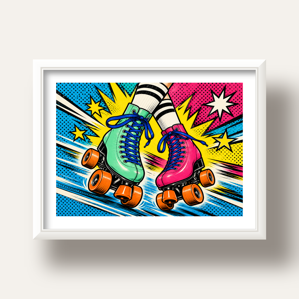 Pop Art Renkli Patenler Poster – Canlı ve Enerjik Duvar Dekoru — beyaz derin çerçeveli paspartulu