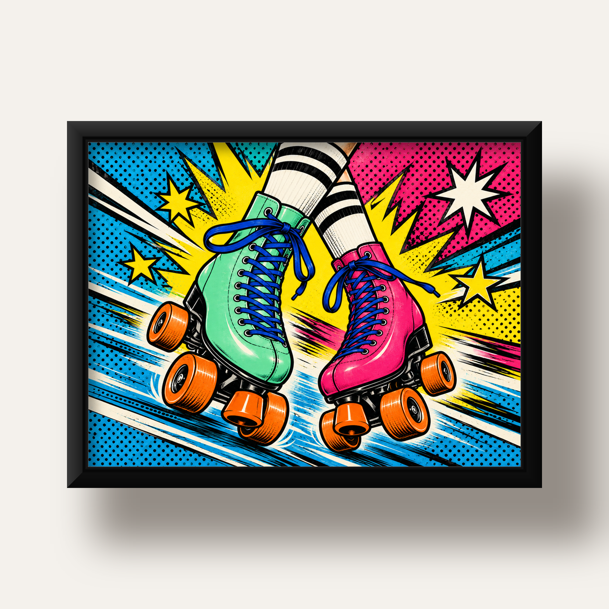 Pop Art Renkli Patenler Poster – Canlı ve Enerjik Duvar Dekoru — siyah derin çerçeveli