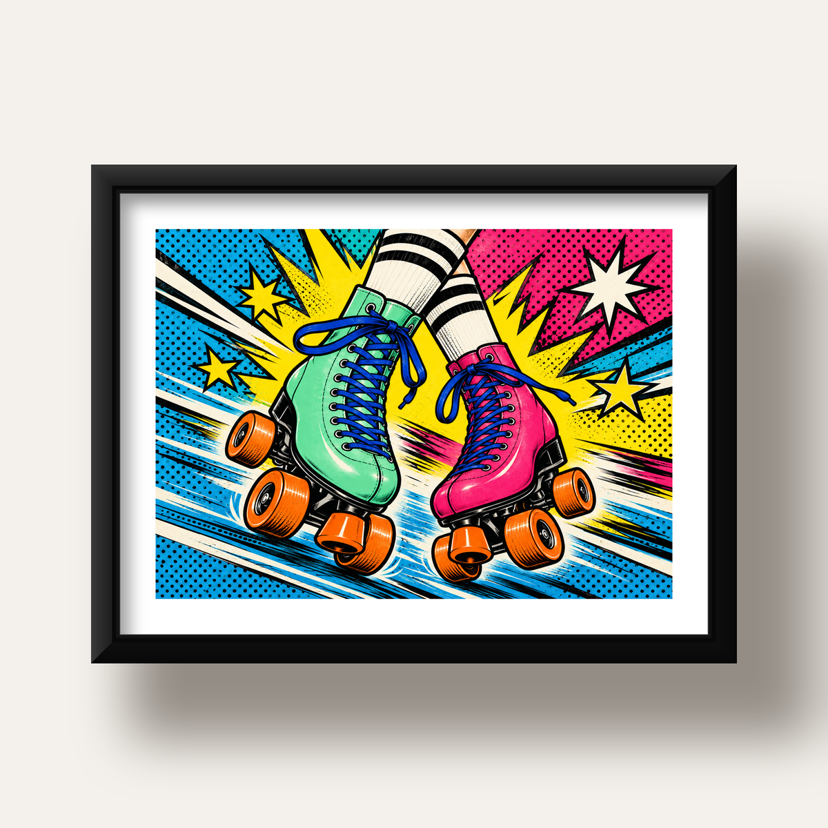 Pop Art Renkli Patenler Poster – Canlı ve Enerjik Duvar Dekoru — siyah derin çerçeveli paspartulu