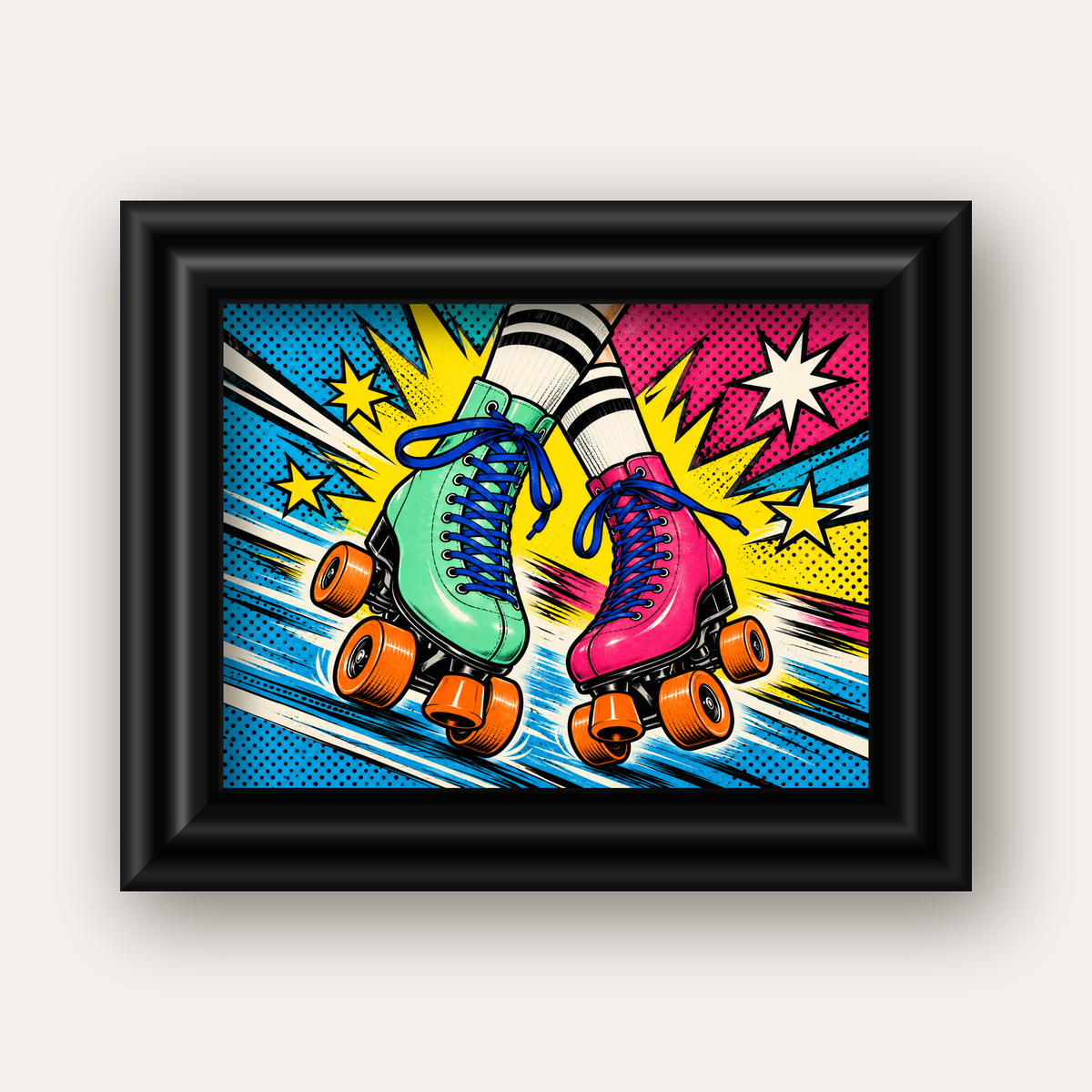 Pop Art Renkli Patenler Poster – Canlı ve Enerjik Duvar Dekoru — siyah galeri çerçeveli