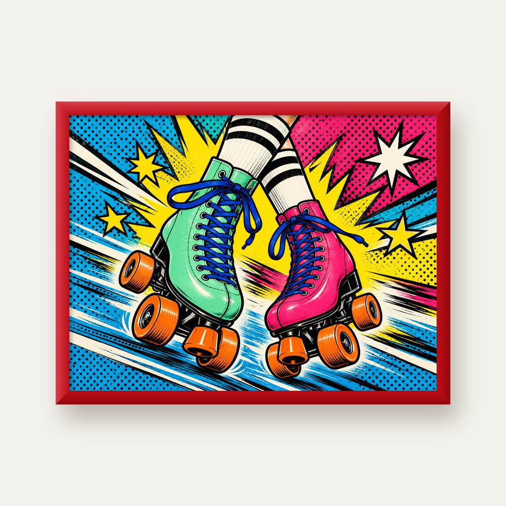 Pop Art Renkli Patenler Poster – Canlı ve Enerjik Duvar Dekoru — kırmızı çerçeveli