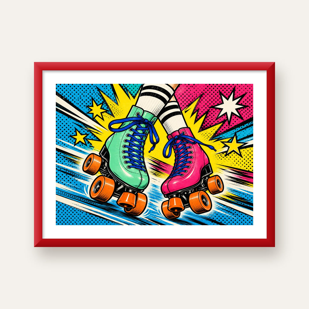 Pop Art Renkli Patenler Poster – Canlı ve Enerjik Duvar Dekoru — kırmızı çerçeveli paspartulu
