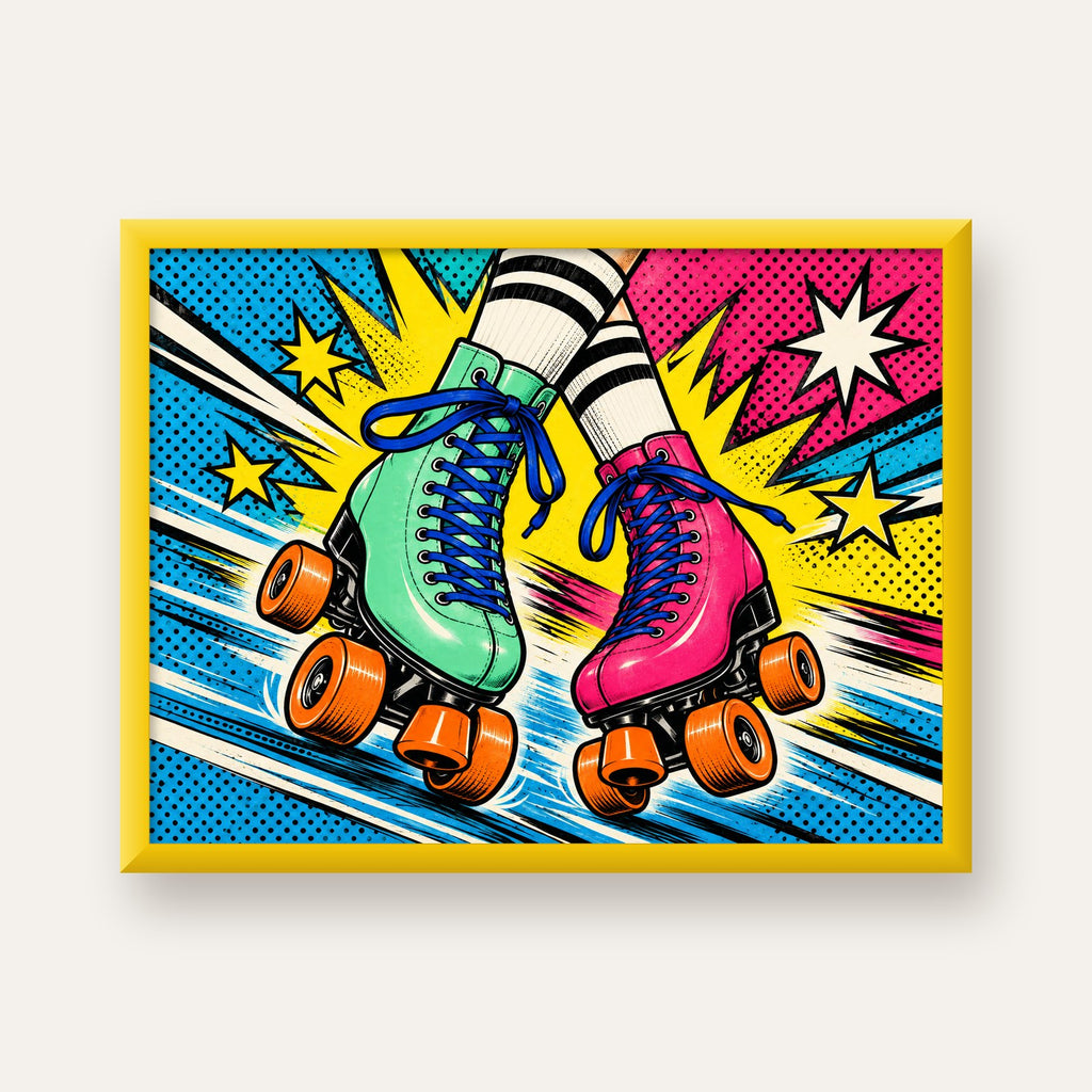 Pop Art Renkli Patenler Poster – Canlı ve Enerjik Duvar Dekoru — sarı çerçeveli