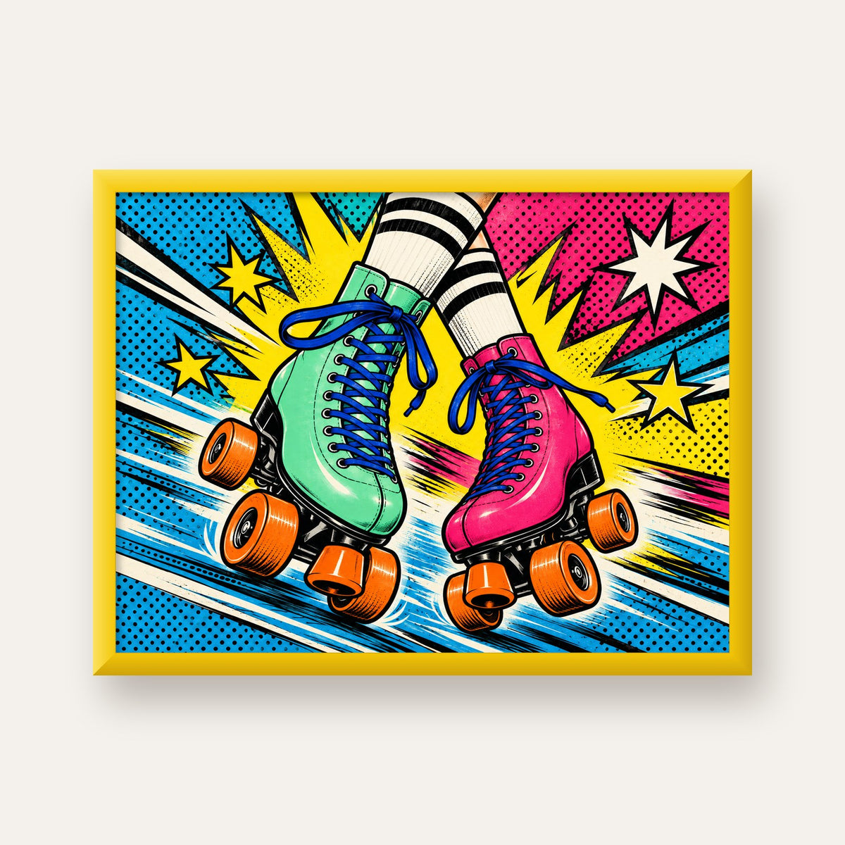 Pop Art Renkli Patenler Poster – Canlı ve Enerjik Duvar Dekoru — sarı çerçeveli