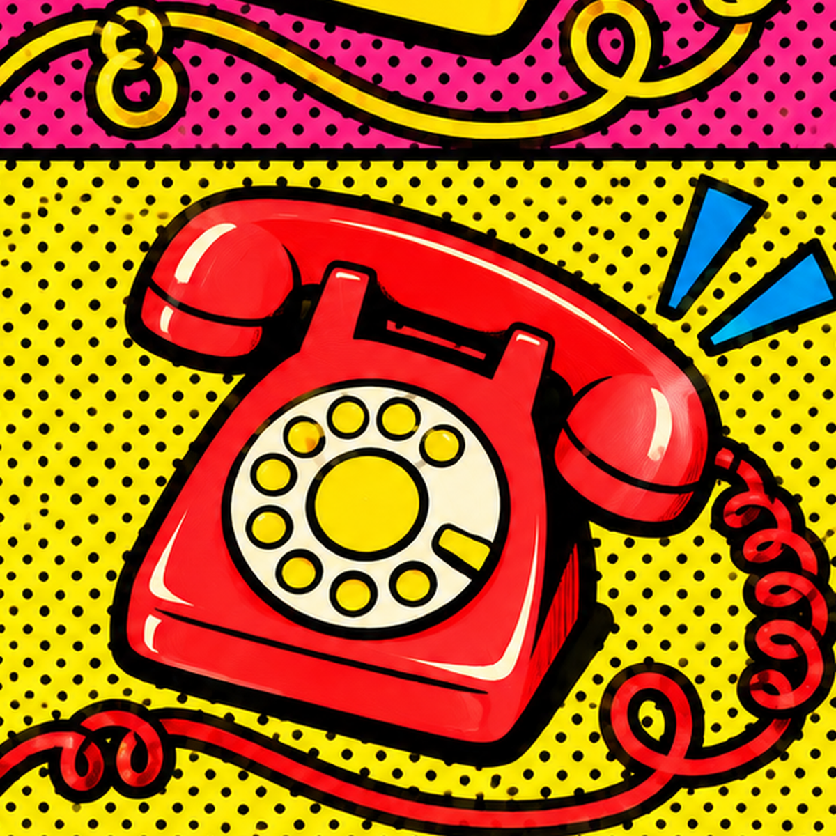 Retro Pop Art Telefonlar Poster – Canlı 4 Bölmeli Tasarım — baskının yakın çekimi, kâğıt dokusu ve renk detayı