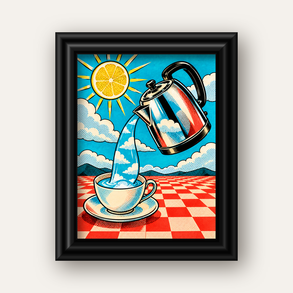 Retro Çay Konsepti Pop Art Poster – Renkli Modern Dekor — siyah galeri çerçeveli