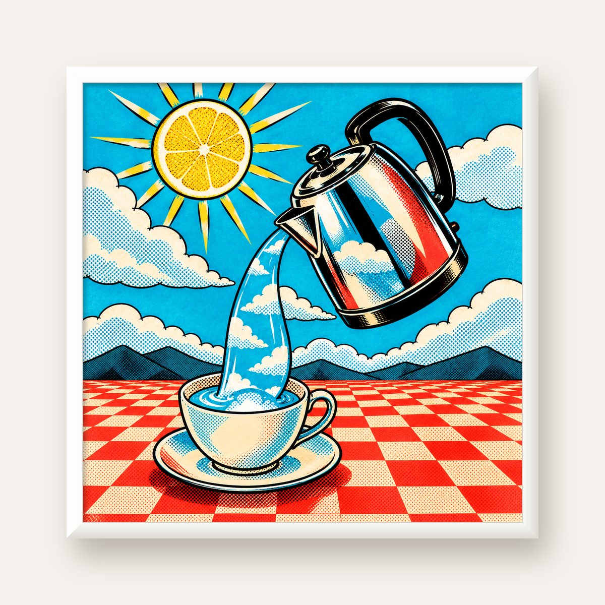 Retro Çay Konsepti Pop Art Poster – Renkli Modern Dekor — beyaz çerçeveli kare poster