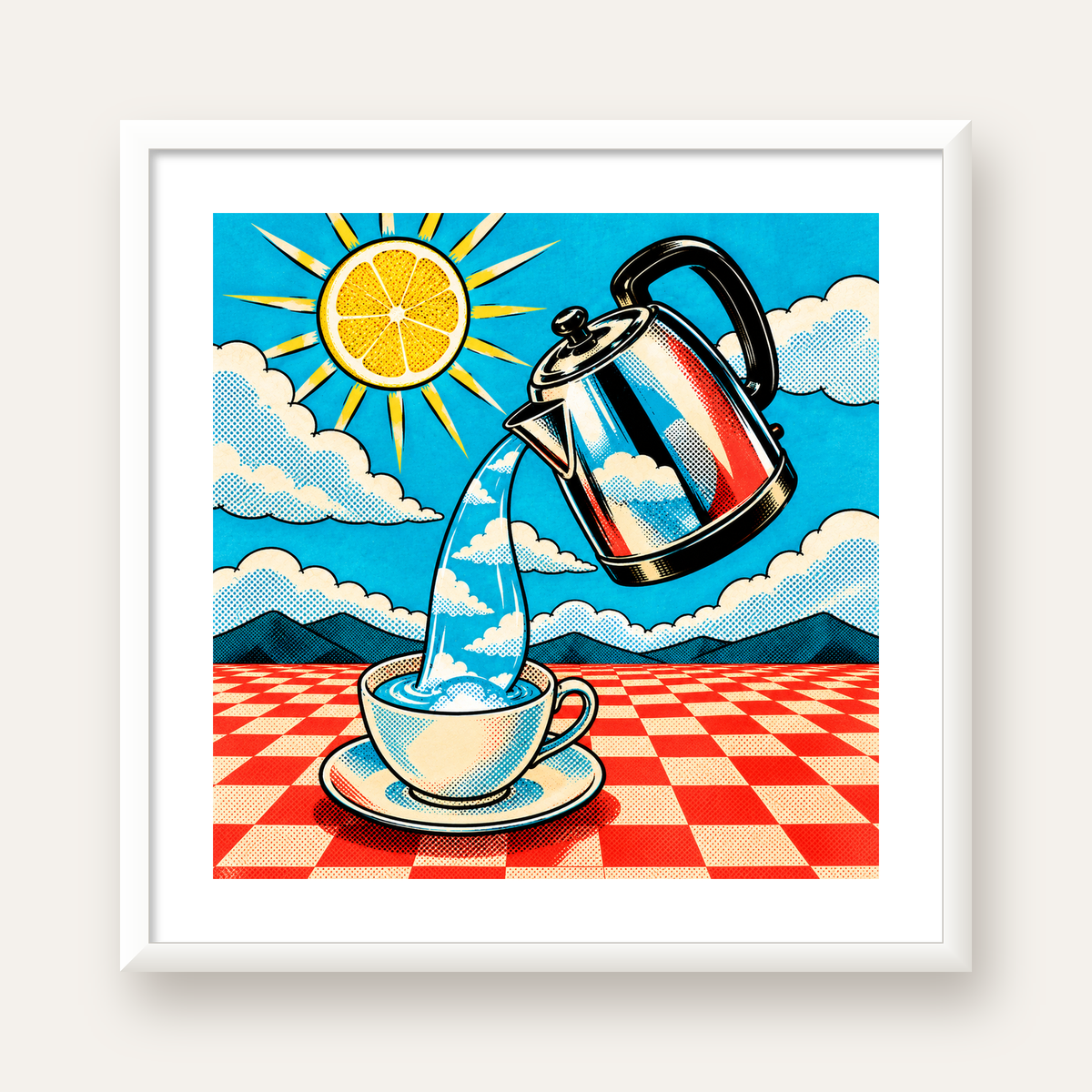 Retro Çay Konsepti Pop Art Poster – Renkli Modern Dekor — beyaz çerçeveli kare poster