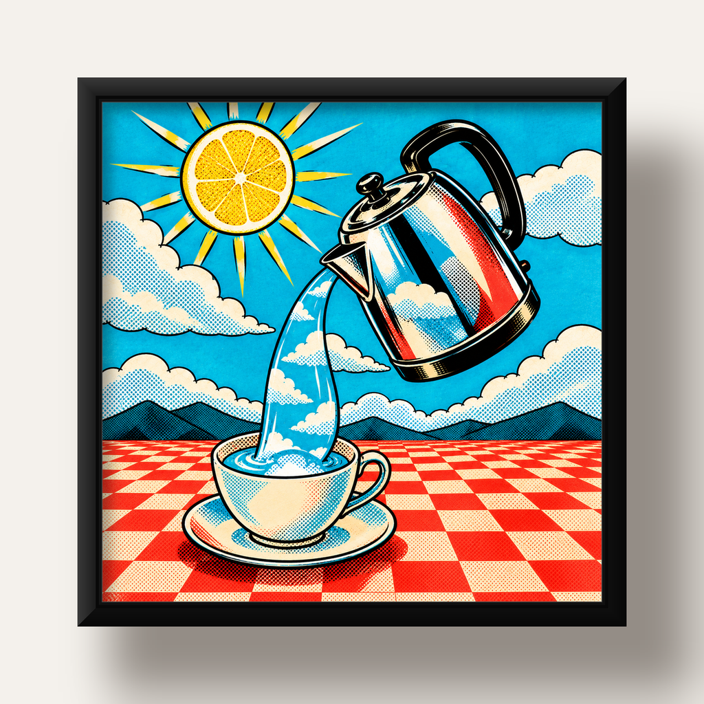 Retro Çay Konsepti Pop Art Poster – Renkli Modern Dekor — siyah derin çerçeveli