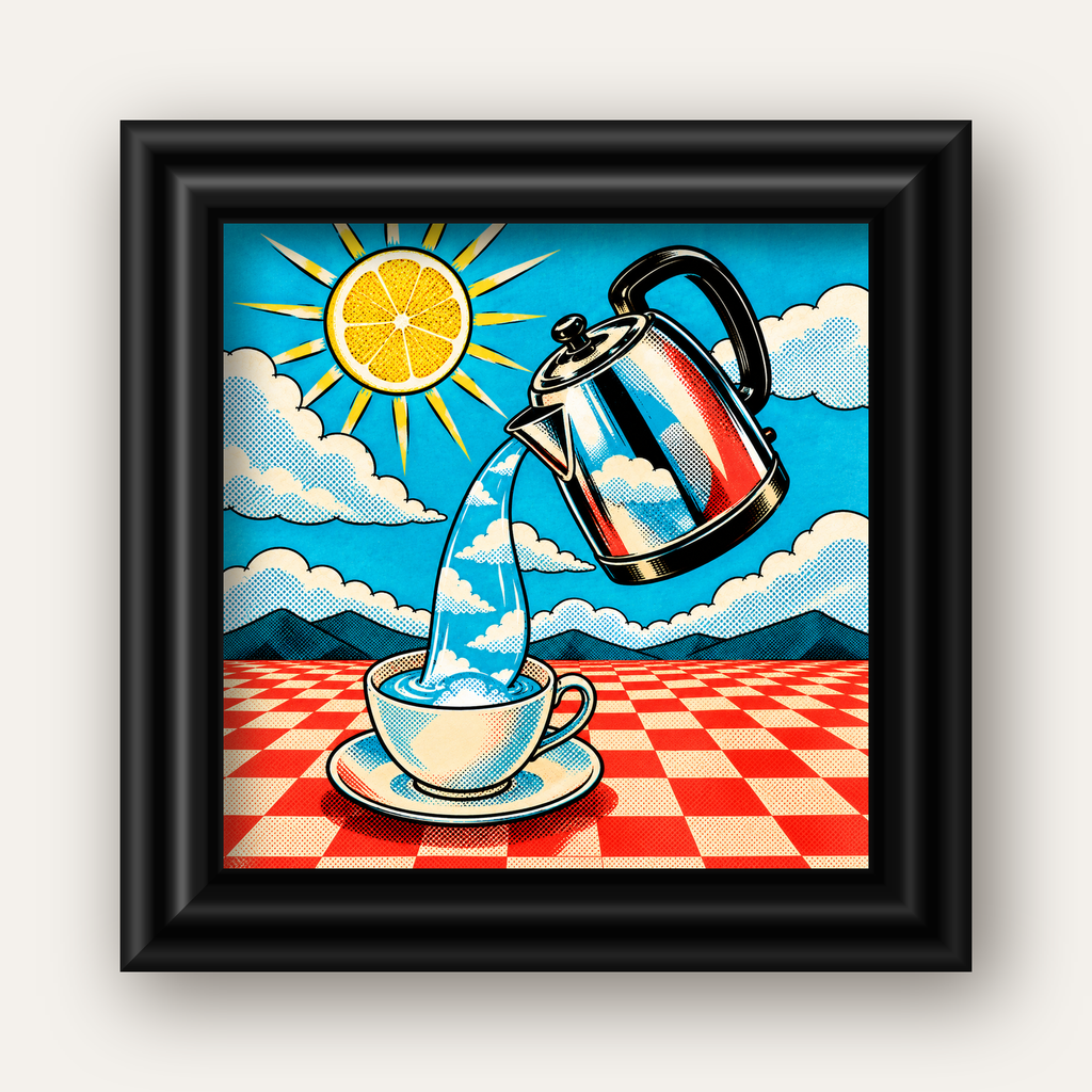 Retro Çay Konsepti Pop Art Poster – Renkli Modern Dekor — siyah galeri çerçeveli