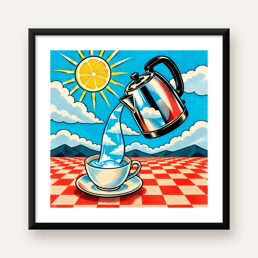 Retro Çay Konsepti Pop Art Poster – Renkli Modern Dekor — Kare baskı, beyaz paspartulu