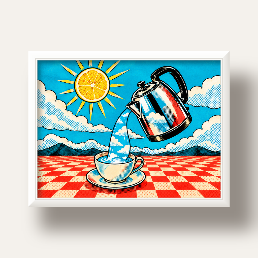 Retro Çay Konsepti Pop Art Poster – Renkli Modern Dekor — beyaz derin çerçeveli