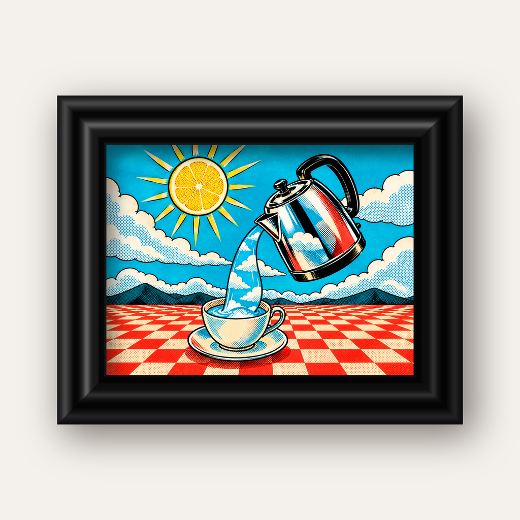 Retro Çay Konsepti Pop Art Poster – Renkli Modern Dekor — siyah galeri çerçeveli