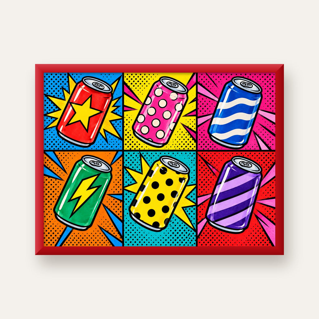 Pop Art Kutu İçecekler – Renkli Çizgi Roman Poster — kırmızı çerçeveli