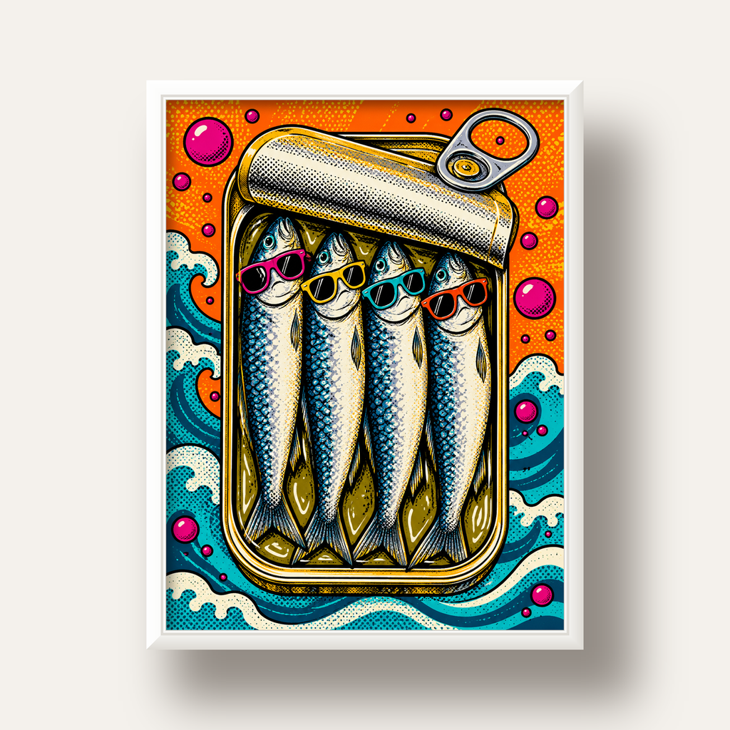 Pop Art Gözlüklü Sardalya Konservesi Poster — beyaz derin çerçeveli