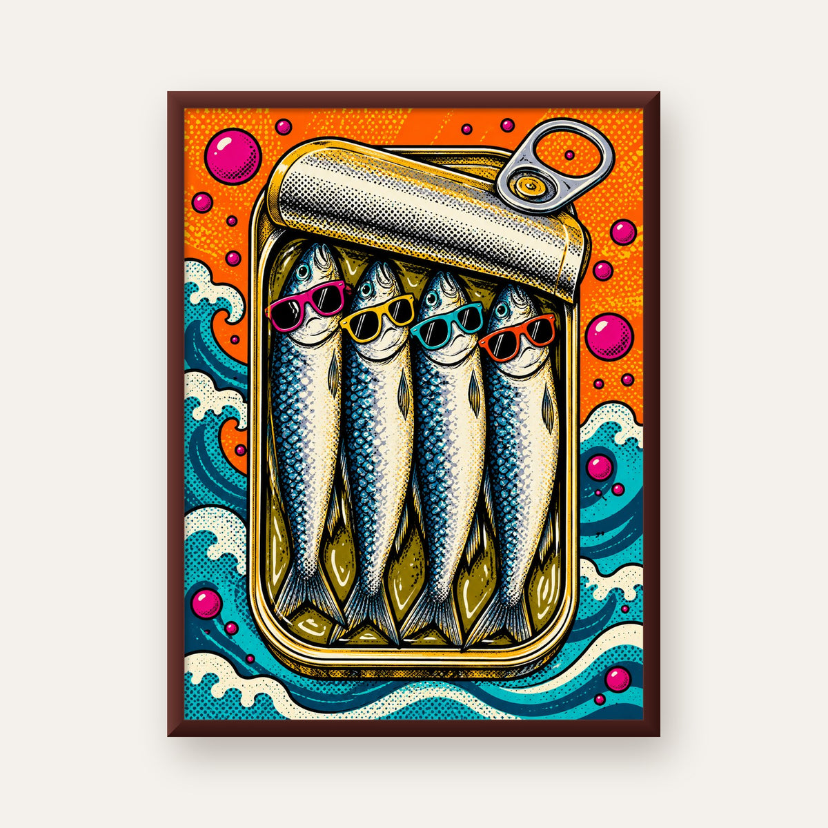 Pop Art Gözlüklü Sardalya Konservesi Poster — ceviz çerçeveli