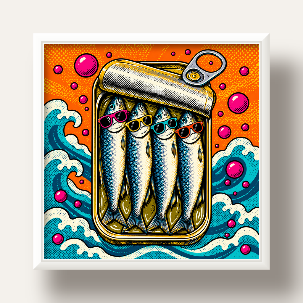 Pop Art Gözlüklü Sardalya Konservesi Poster — beyaz derin çerçeveli