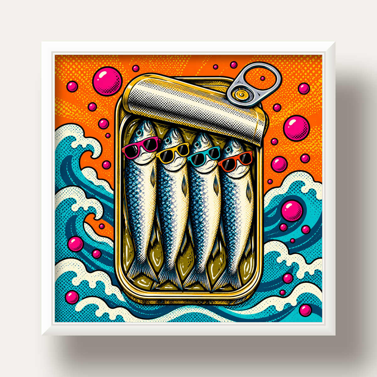 Pop Art Gözlüklü Sardalya Konservesi Poster — beyaz derin çerçeveli