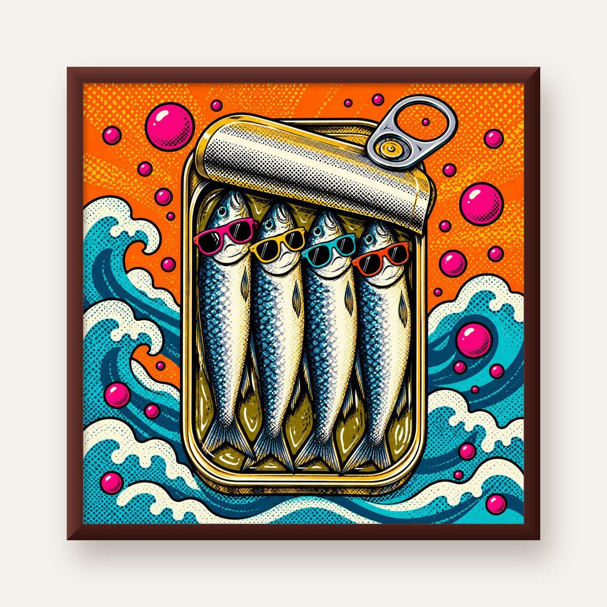 Pop Art Gözlüklü Sardalya Konservesi Poster — ceviz çerçeveli