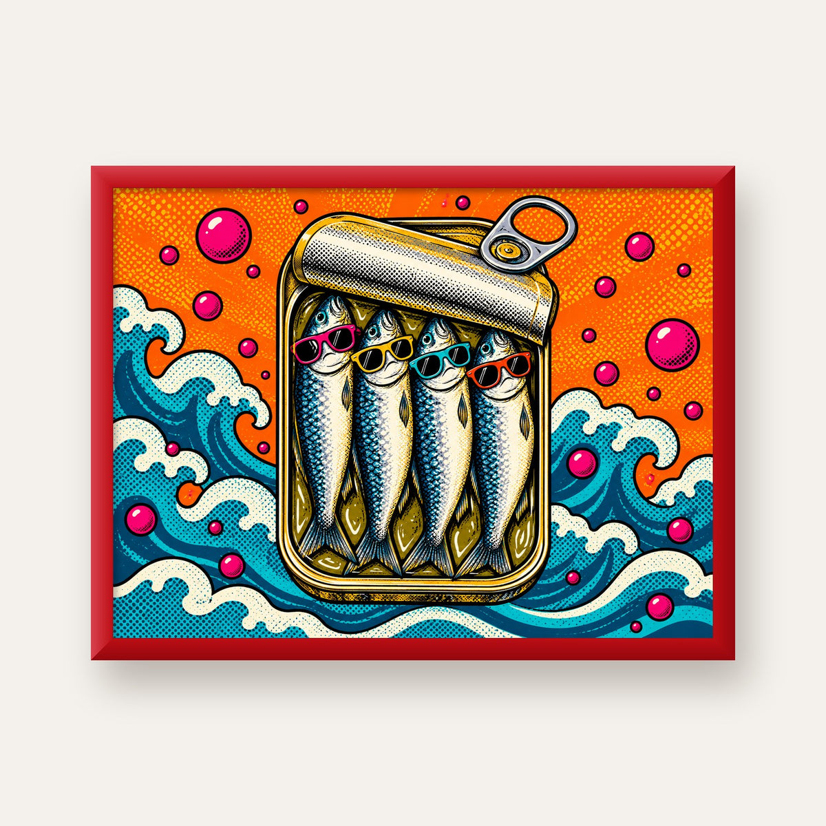 Pop Art Gözlüklü Sardalya Konservesi Poster — kırmızı çerçeveli