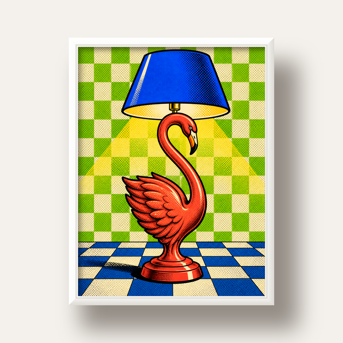 Pop Art Kırmızı Kuğu Lamba Poster – Renkli Çizgi Roman Tasarımı — beyaz derin çerçeveli