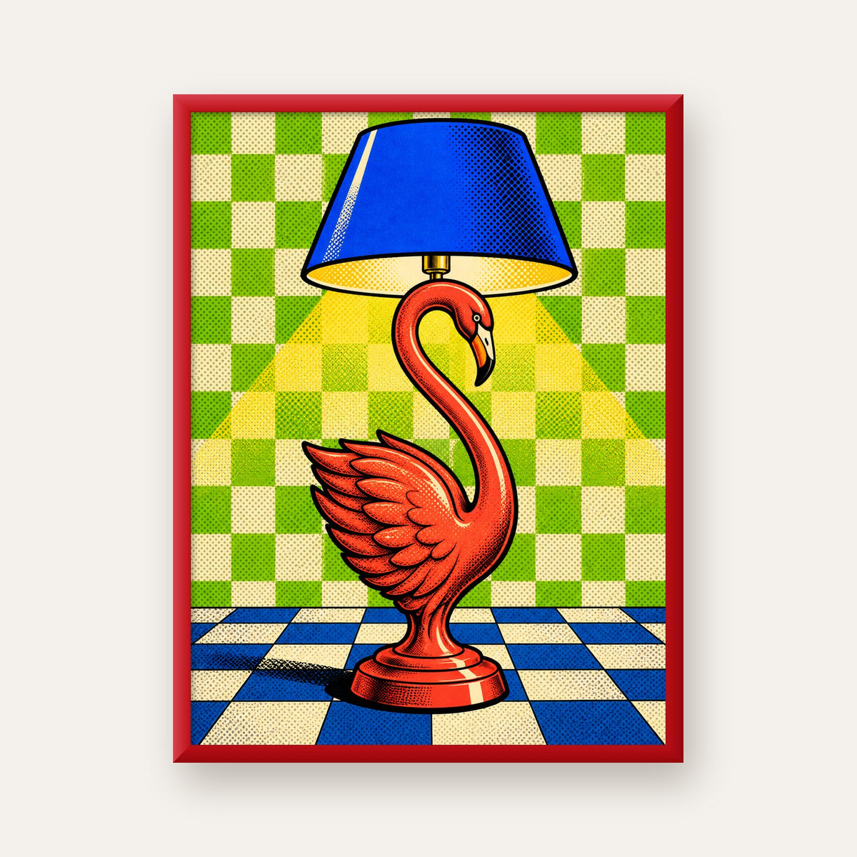 Pop Art Kırmızı Kuğu Lamba Poster – Renkli Çizgi Roman Tasarımı — kırmızı çerçeveli