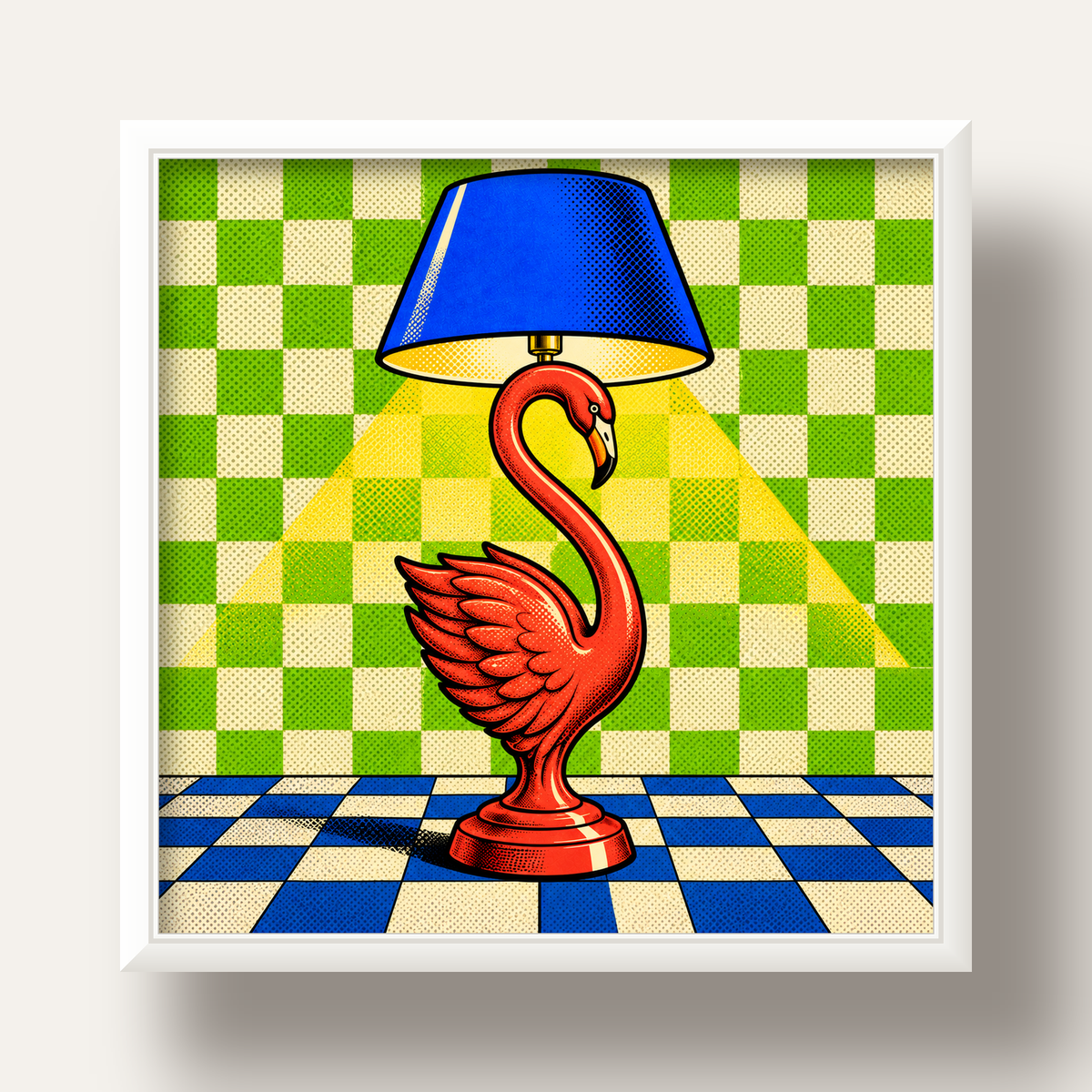 Pop Art Kırmızı Kuğu Lamba Poster – Renkli Çizgi Roman Tasarımı — beyaz derin çerçeveli