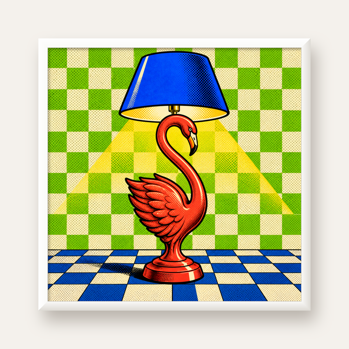 Pop Art Kırmızı Kuğu Lamba Poster – Renkli Çizgi Roman Tasarımı — beyaz çerçeveli kare poster
