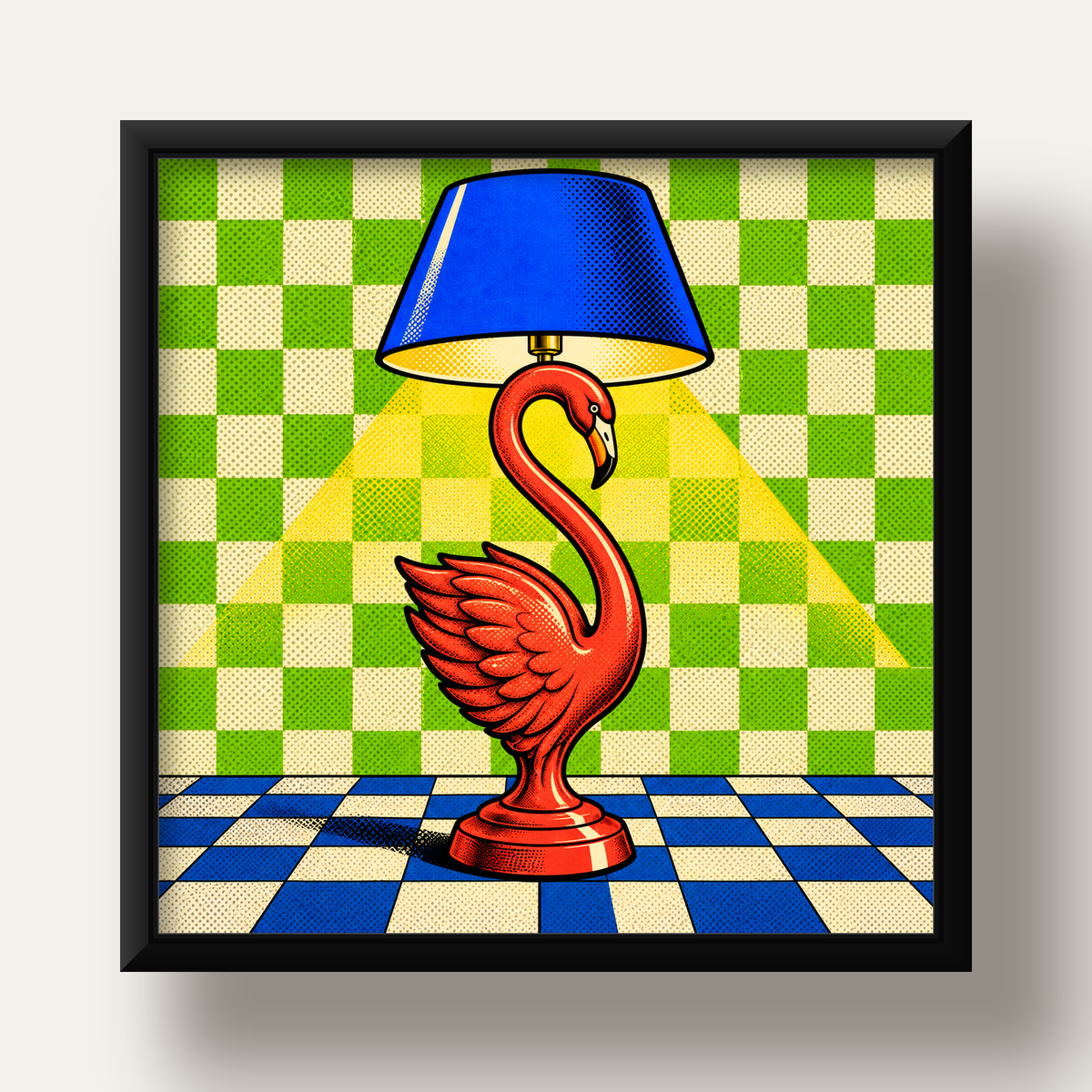 Pop Art Kırmızı Kuğu Lamba Poster – Renkli Çizgi Roman Tasarımı — siyah derin çerçeveli