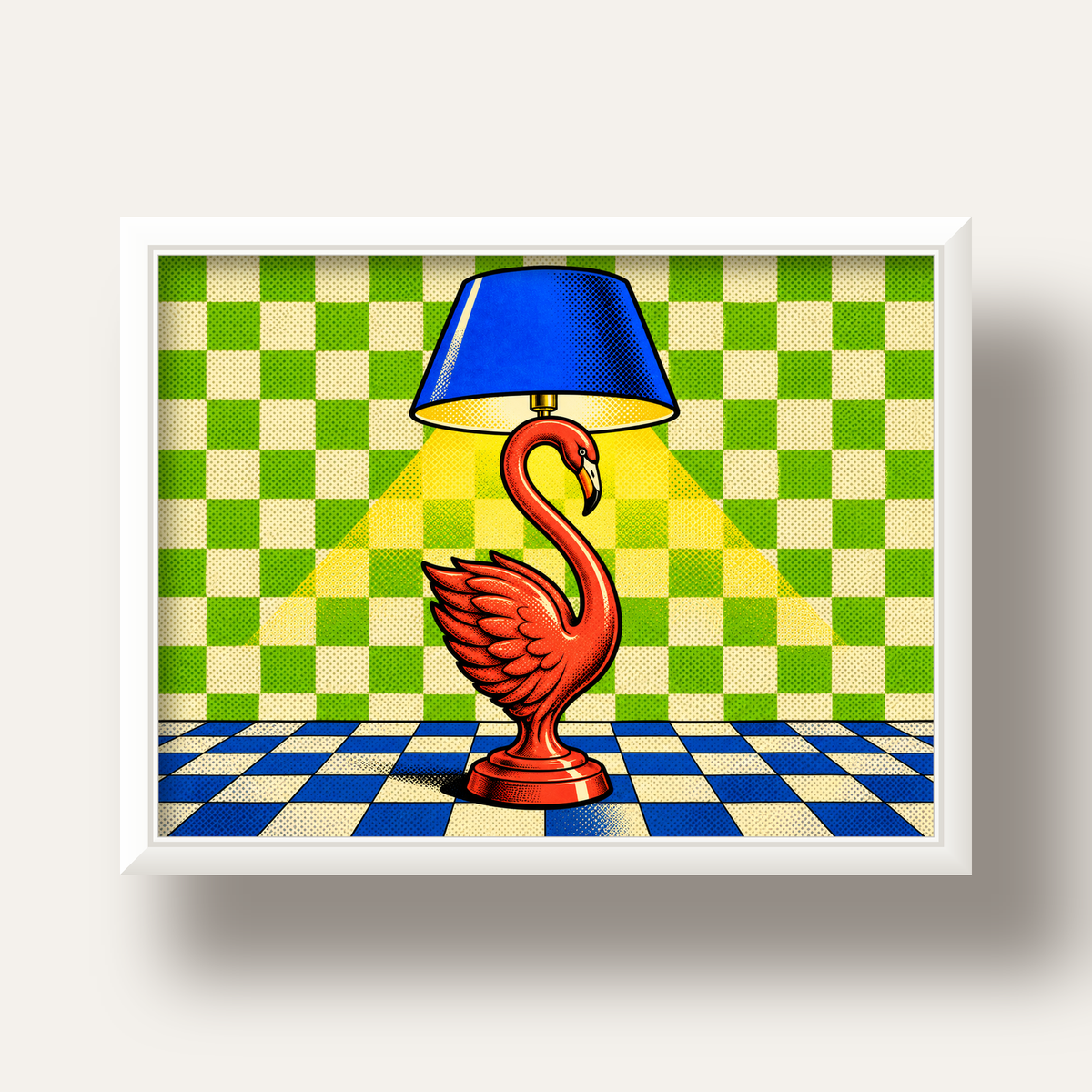 Pop Art Kırmızı Kuğu Lamba Poster – Renkli Çizgi Roman Tasarımı — beyaz derin çerçeveli