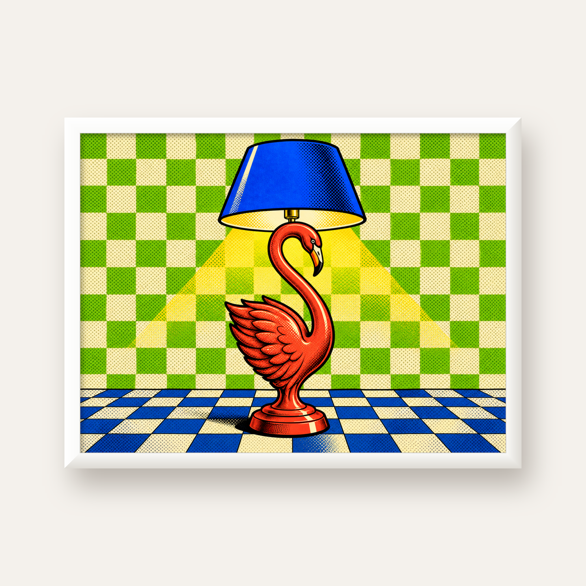 Pop Art Kırmızı Kuğu Lamba Poster – Renkli Çizgi Roman Tasarımı — beyaz çerçeveli yatay poster