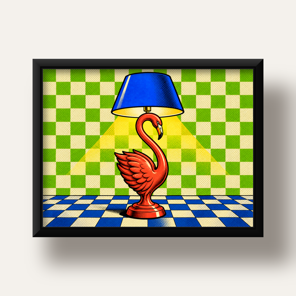 Pop Art Kırmızı Kuğu Lamba Poster – Renkli Çizgi Roman Tasarımı — siyah derin çerçeveli