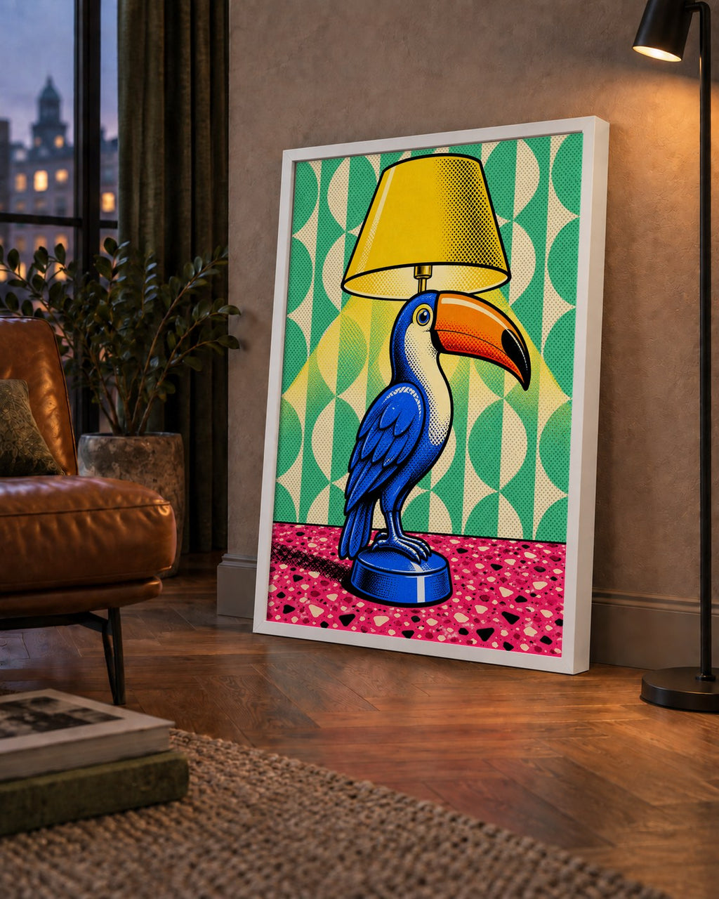 Tukan Şeklinde Pop-Art Masa Lambası Poster – Canlı Vektörel Tasarım