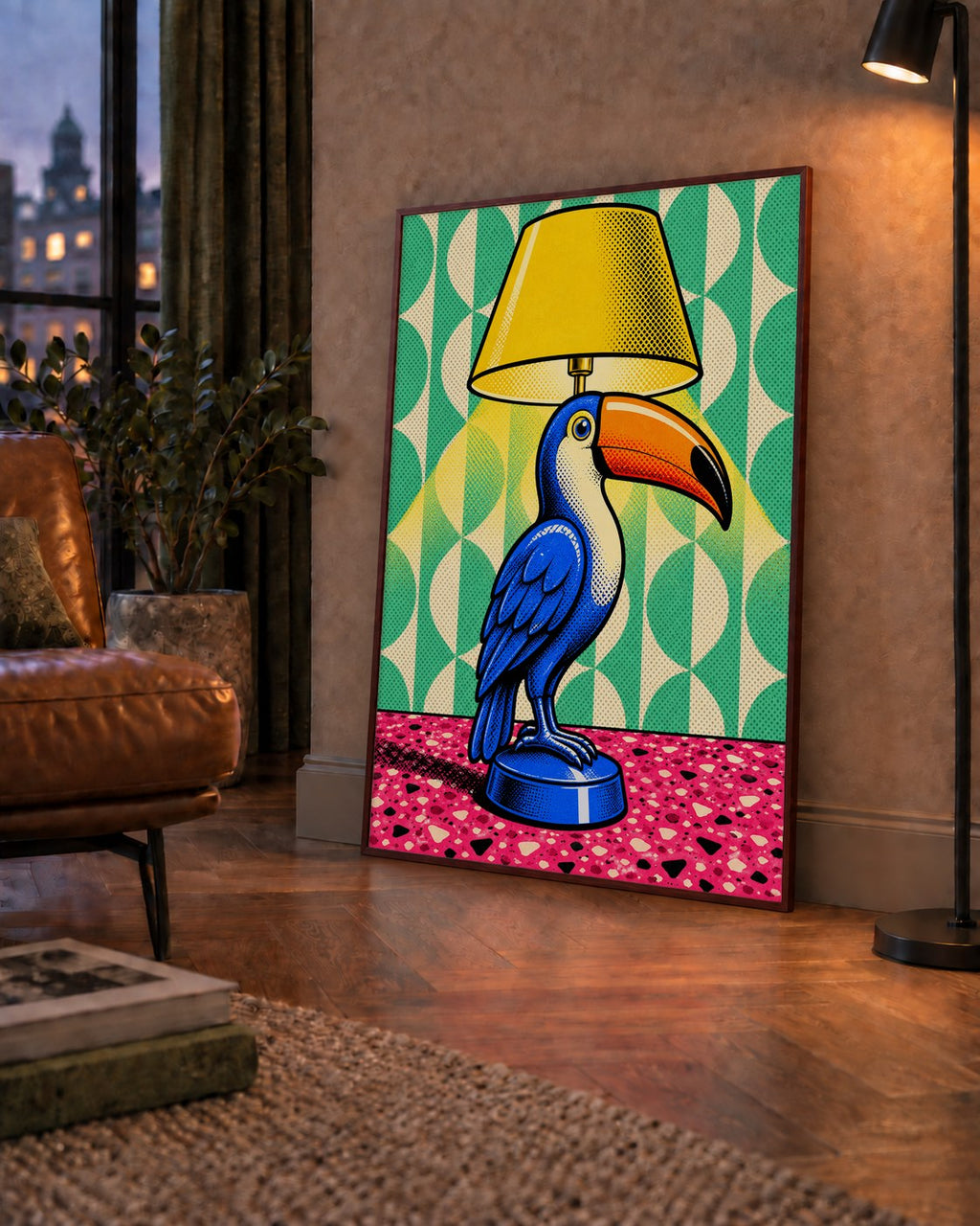 Tukan Şeklinde Pop-Art Masa Lambası Poster – Canlı Vektörel Tasarım