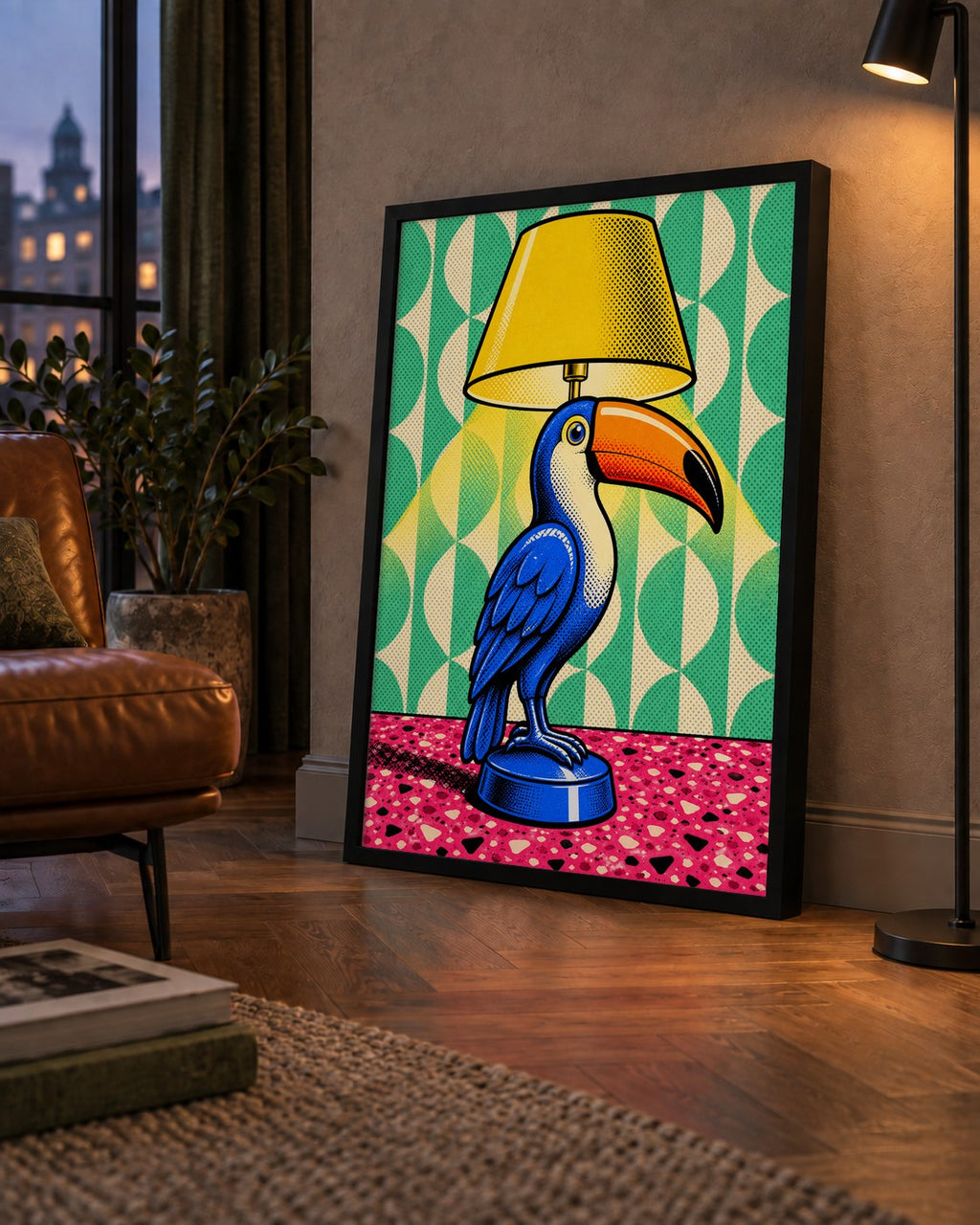 Tukan Şeklinde Pop-Art Masa Lambası Poster – Canlı Vektörel Tasarım