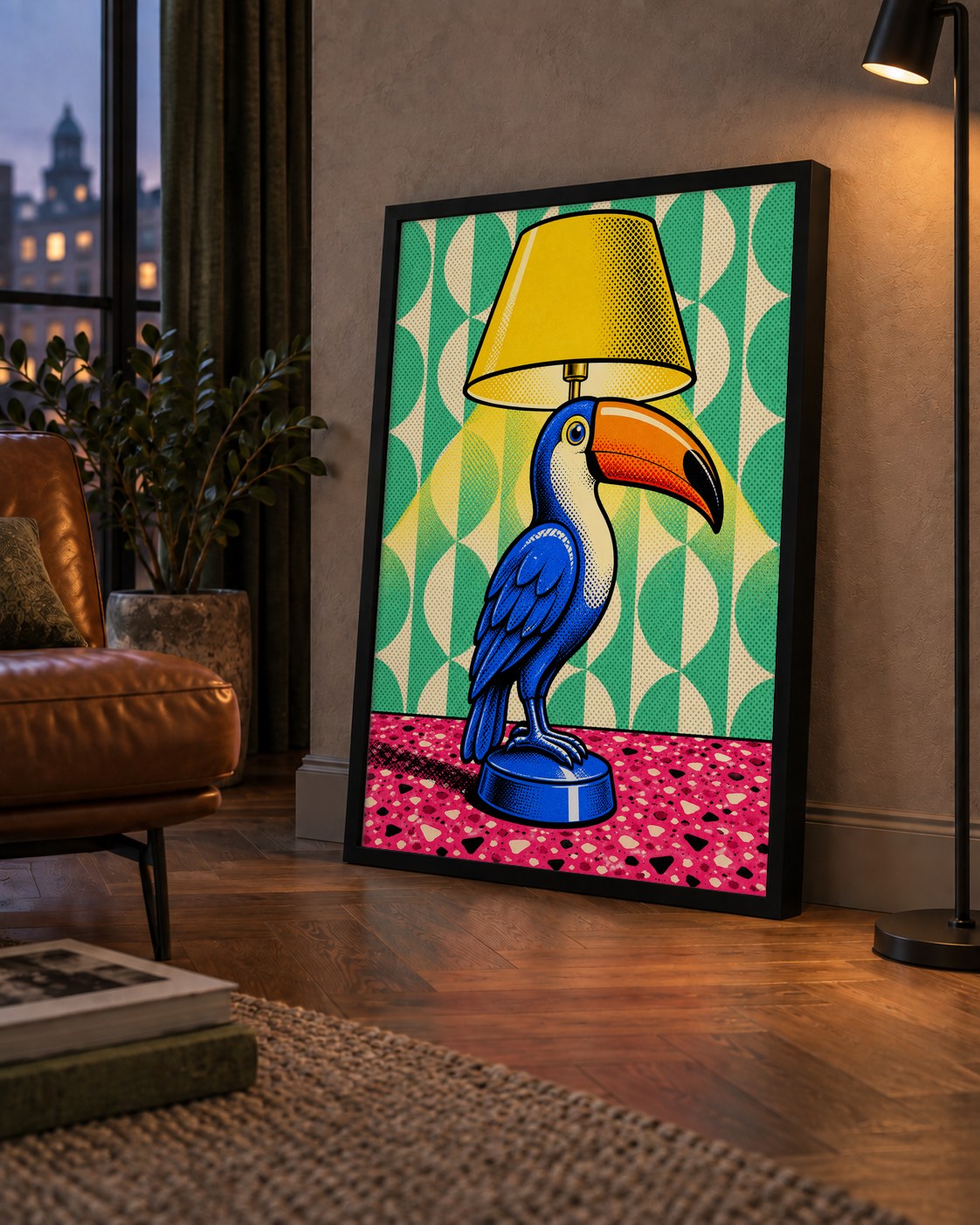 Tukan Şeklinde Pop-Art Masa Lambası Poster – Canlı Vektörel Tasarım