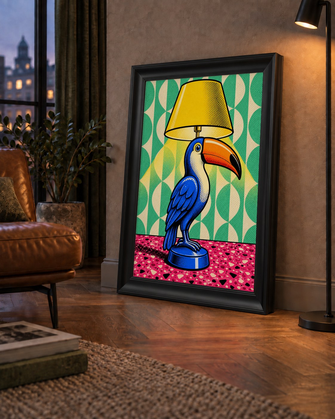 Tukan Şeklinde Pop-Art Masa Lambası Poster – Canlı Vektörel Tasarım