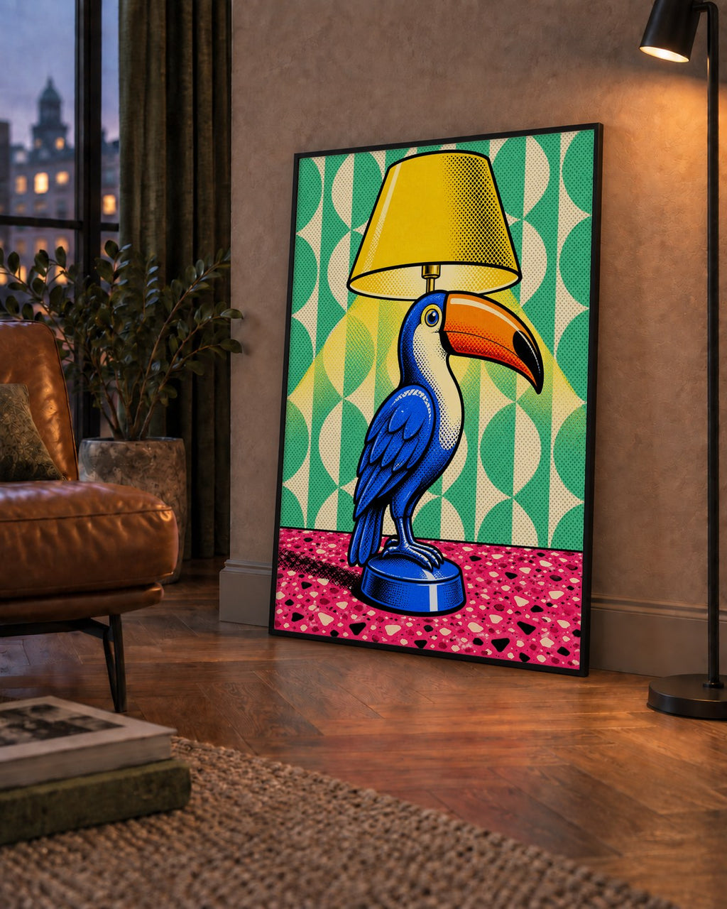 Tukan Şeklinde Pop-Art Masa Lambası Poster – Canlı Vektörel Tasarım