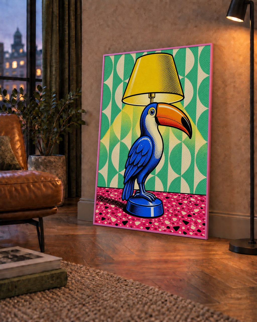 Tukan Şeklinde Pop-Art Masa Lambası Poster – Canlı Vektörel Tasarım