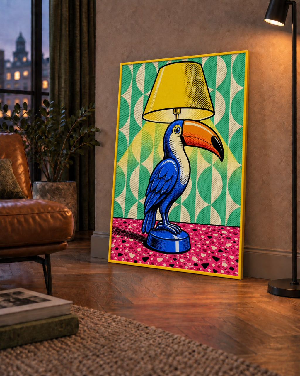 Tukan Şeklinde Pop-Art Masa Lambası Poster – Canlı Vektörel Tasarım