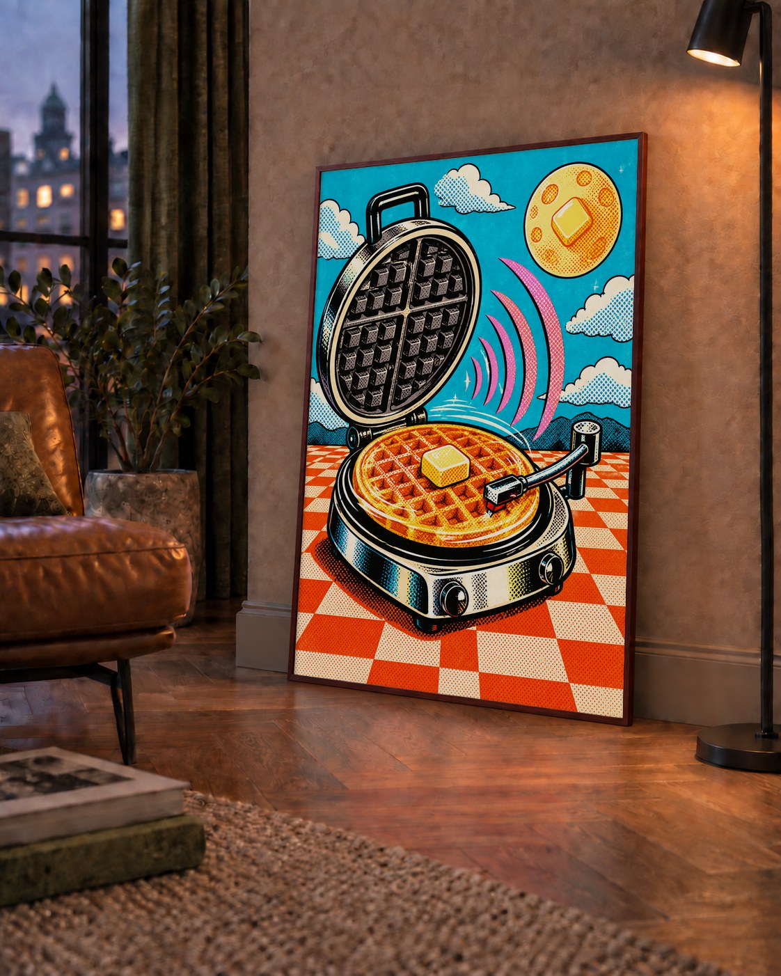Retro Waffle Pikap Poster – Pop-Art, Müzikli Duvar Dekoru