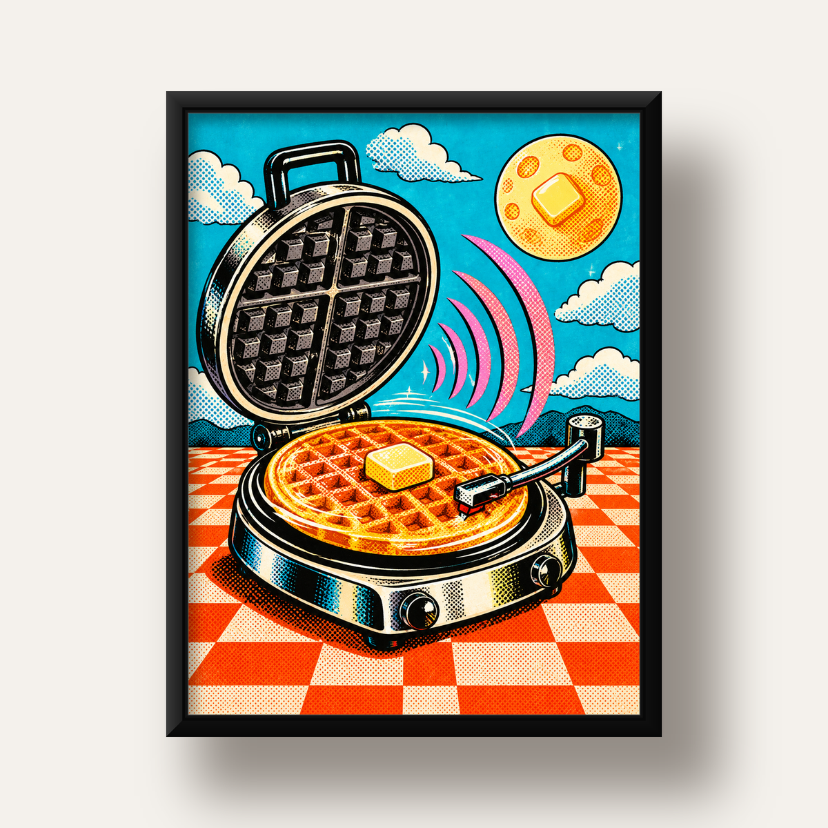 Retro Waffle Pikap Poster – Pop-Art, Müzikli Duvar Dekoru — siyah derin çerçeveli
