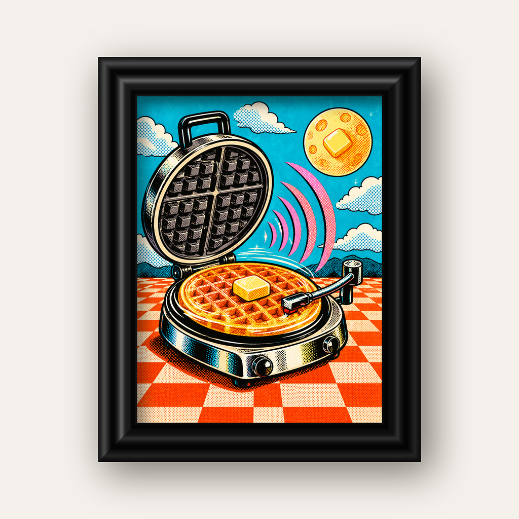 Retro Waffle Pikap Poster – Pop-Art, Müzikli Duvar Dekoru — siyah galeri çerçeveli