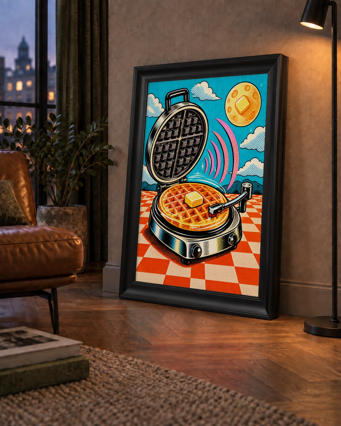 Retro Waffle Pikap Poster – Pop-Art, Müzikli Duvar Dekoru