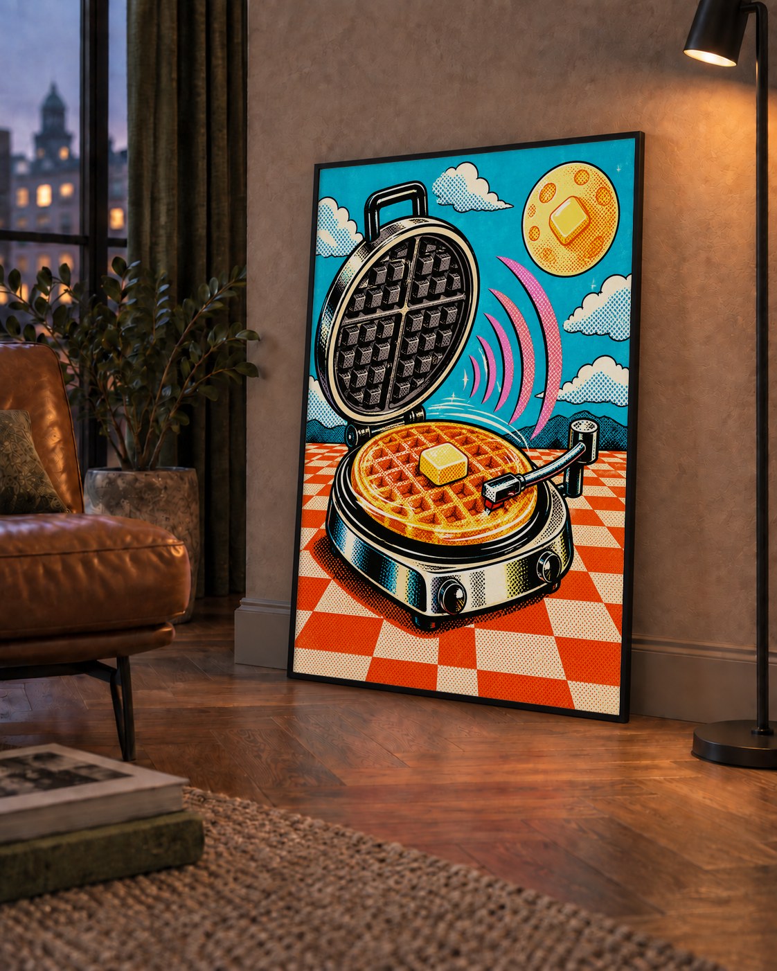 Retro Waffle Pikap Poster – Pop-Art, Müzikli Duvar Dekoru