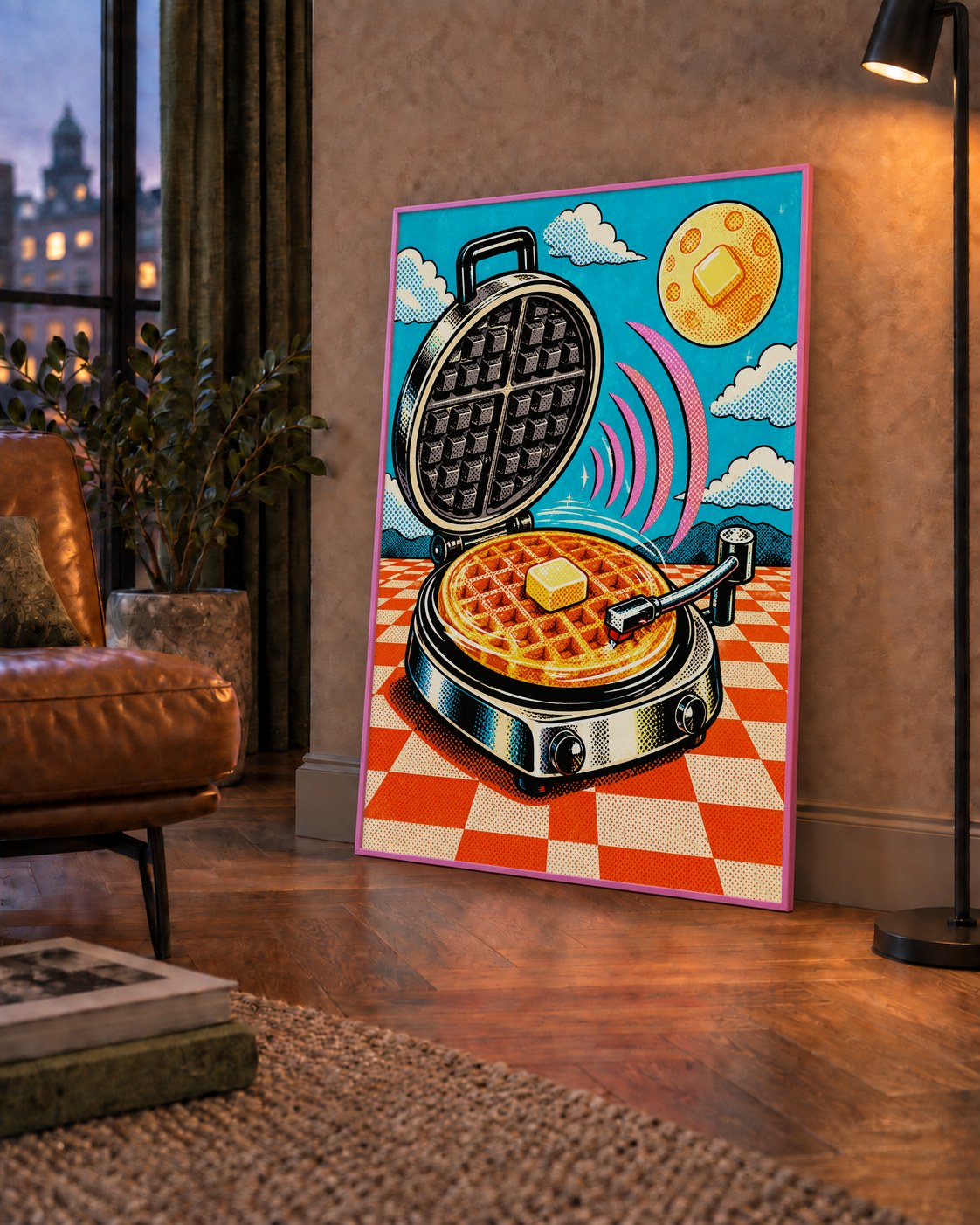 Retro Waffle Pikap Poster – Pop-Art, Müzikli Duvar Dekoru