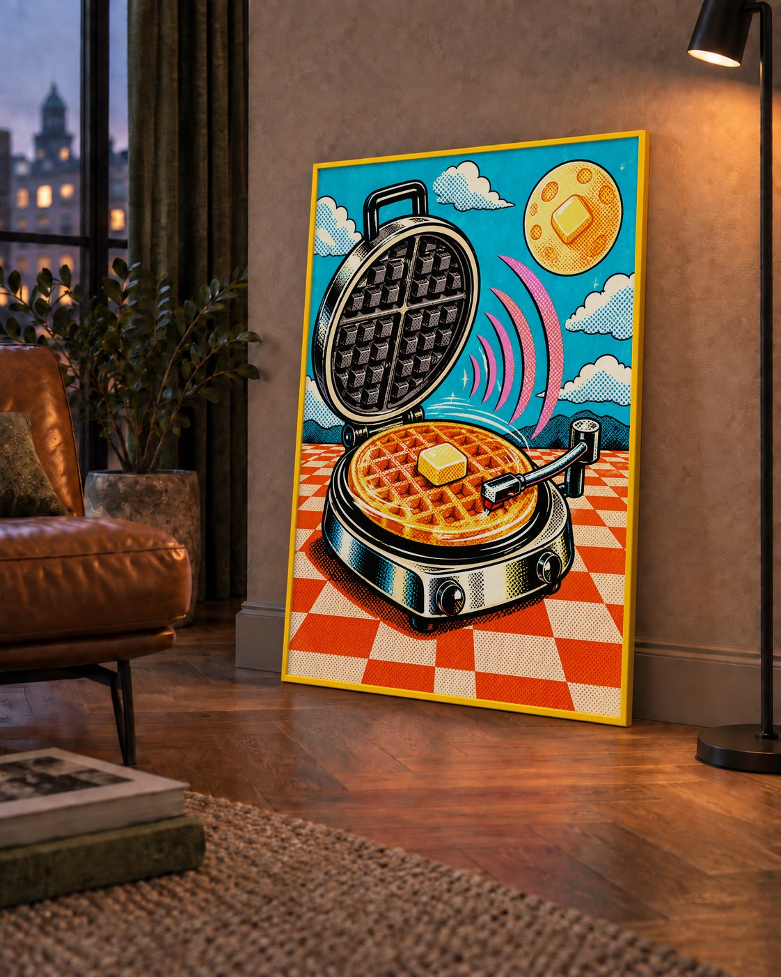 Retro Waffle Pikap Poster – Pop-Art, Müzikli Duvar Dekoru