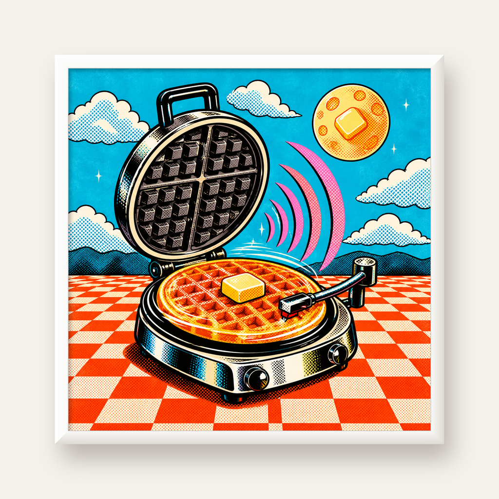 Retro Waffle Pikap Poster – Pop-Art, Müzikli Duvar Dekoru — beyaz çerçeveli kare poster